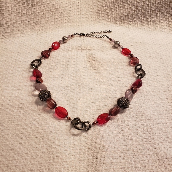 🚩3 for $20 -Necklace Antique Silver & Red - Picture 2 of 2